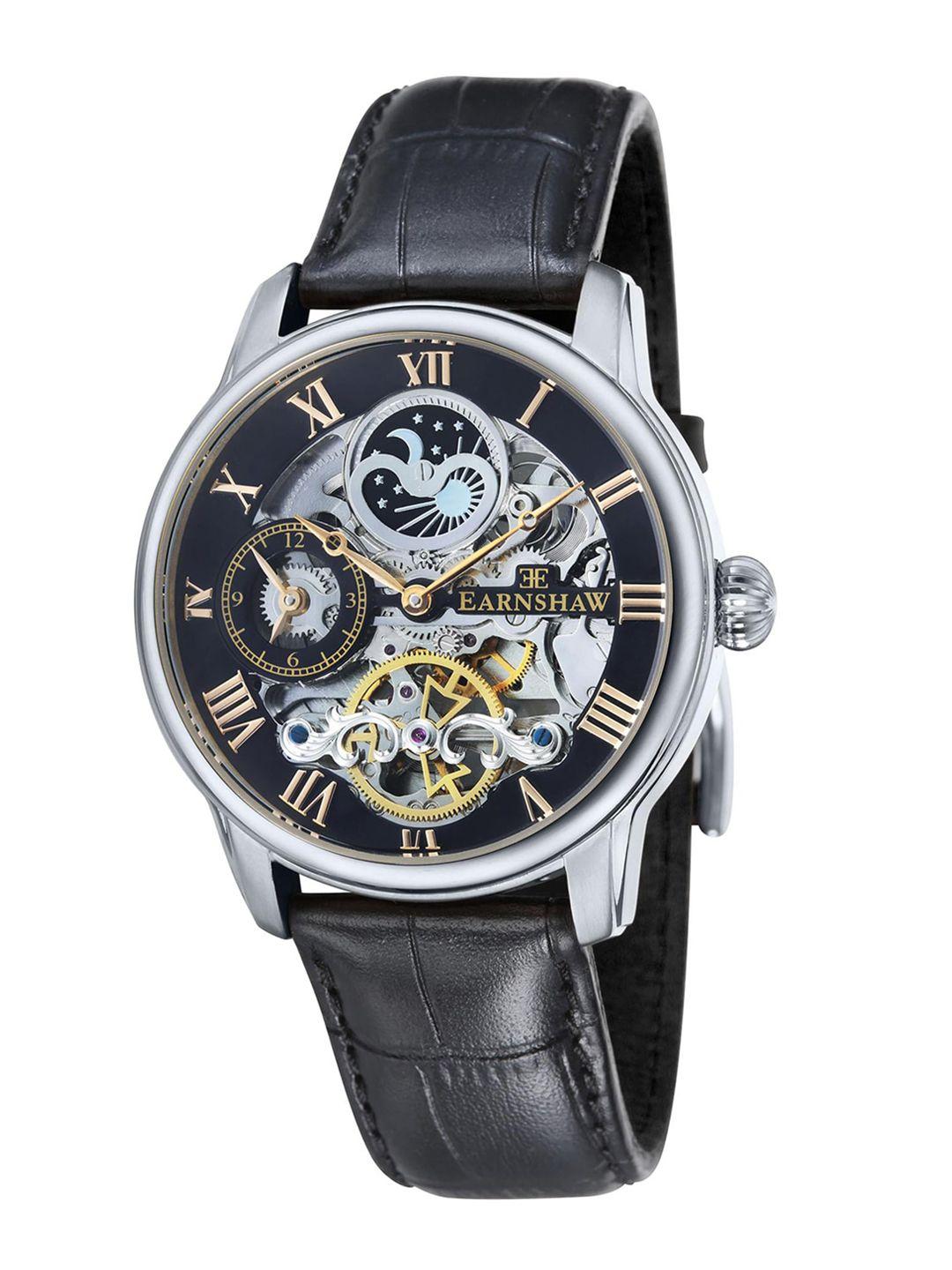 earnshaw men grey skeleton dial analogue automatic motion powered watch es-8006-04