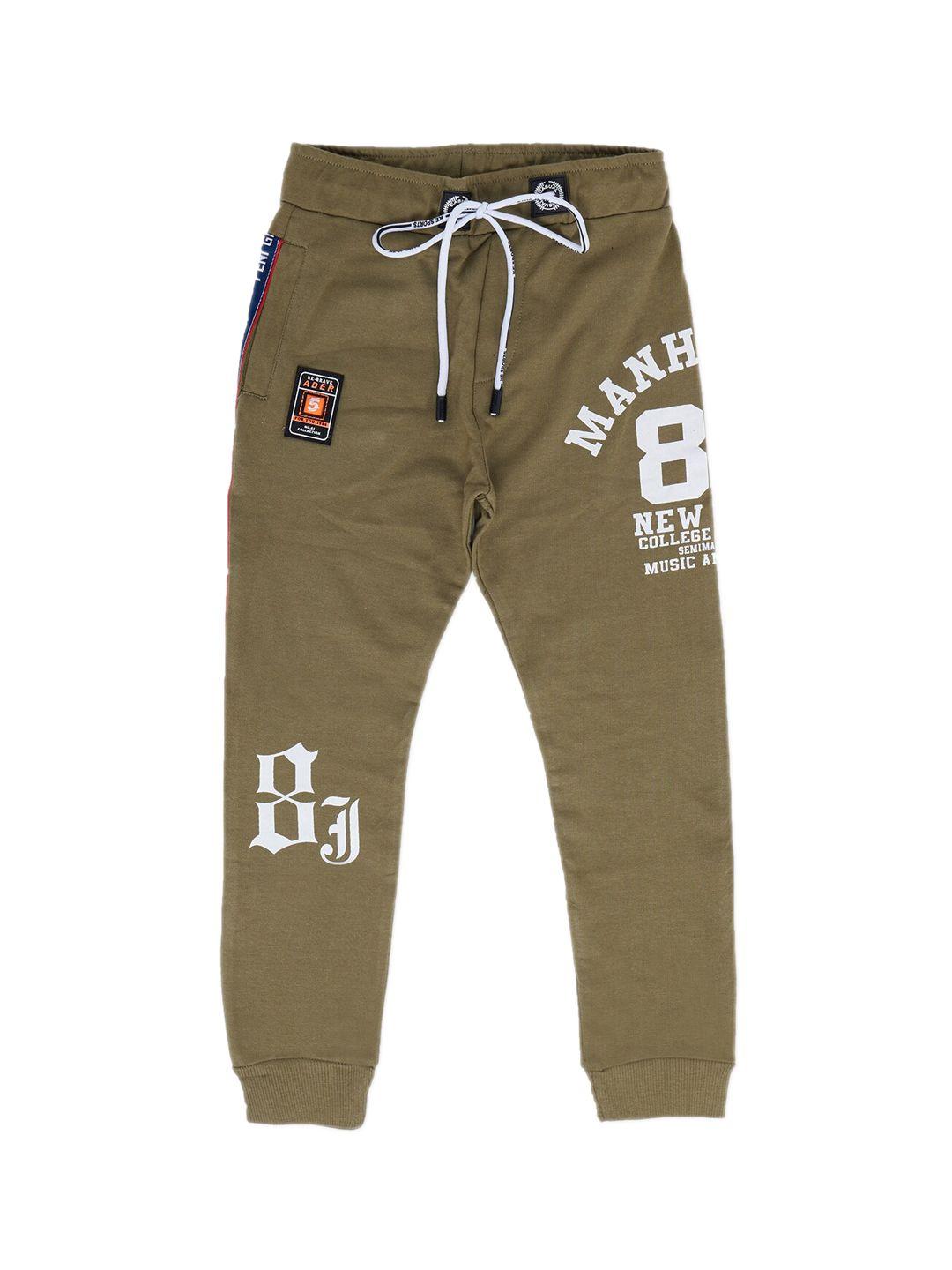 earth conscious boys olive typography printed relaxed-fit joggers