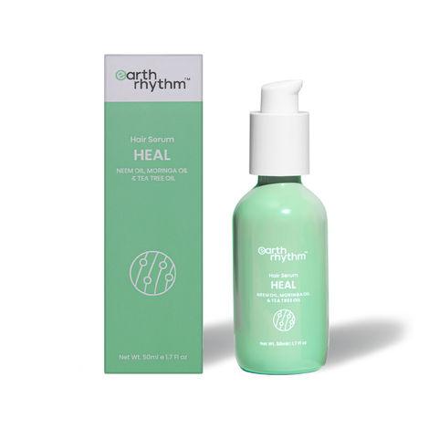 earth rhythm heal hair serum with neem, moringa & tea tree oil| heals, promotes hair growth, reduces itchiness & inflammation | for all hair types | men & women- 50ml