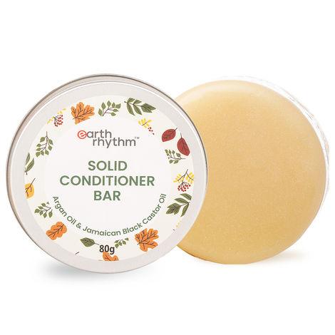 earth rhythm solid conditioner bar argan & black castor oil | deep conditions hair, balance scalp ph levels, prevent dryness, boost shine | for all hair types | men & women | with tin - 80 g