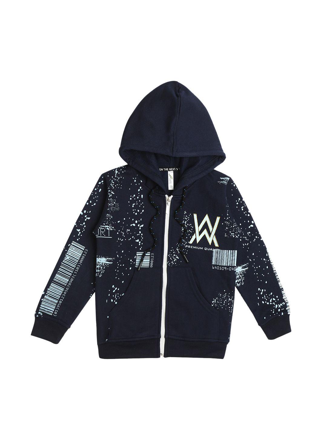 earth conscious boys abstract printed hooded fleece bomber jacket