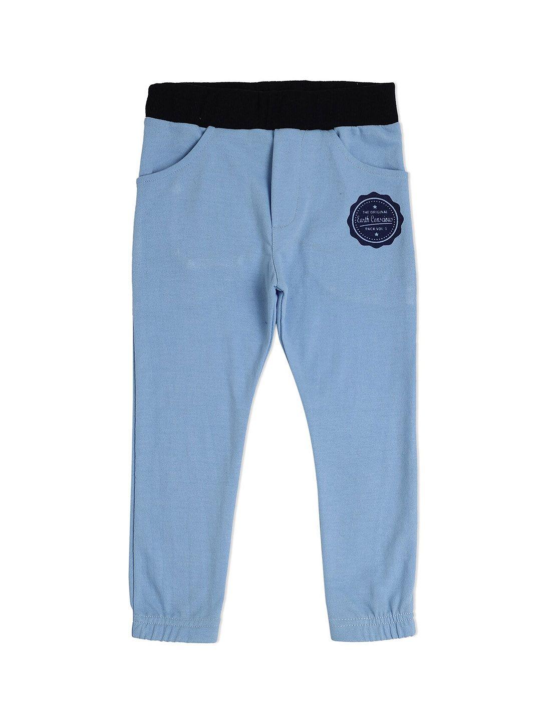 earth conscious boys blue solid cotton relaxed-fit joggers