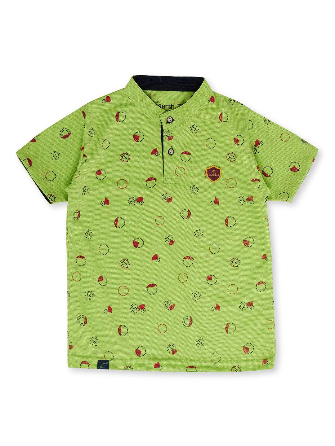 earth conscious boys green printed polo collar pure cotton t-shirt