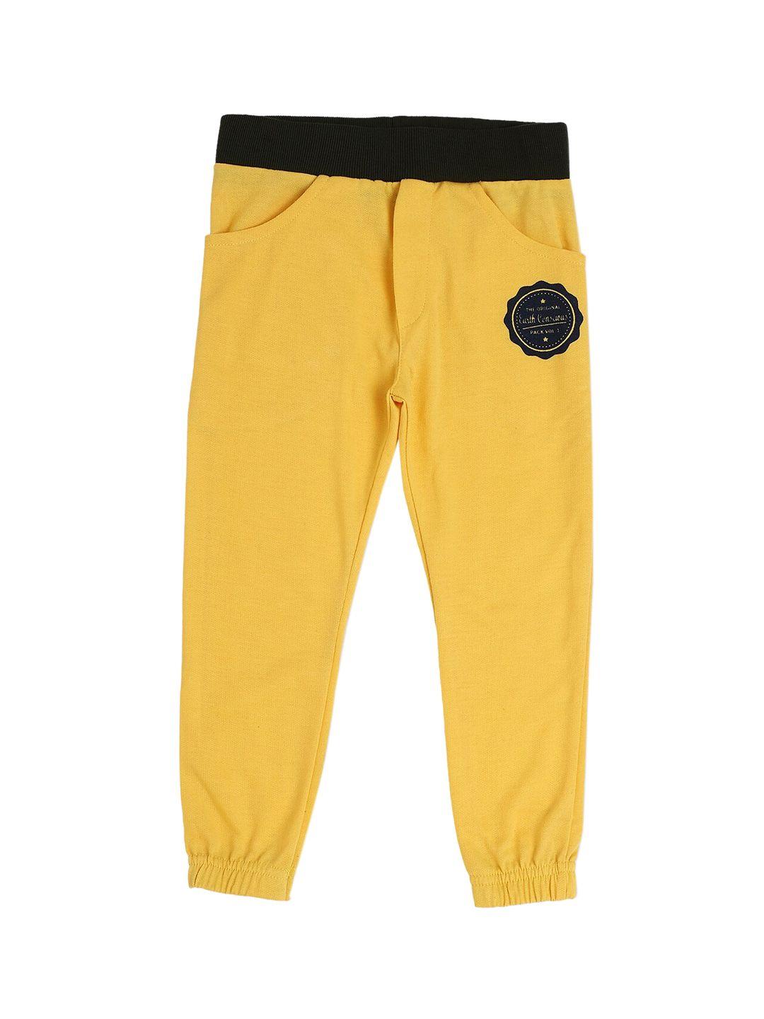 earth conscious boys yellow solid cotton joggers