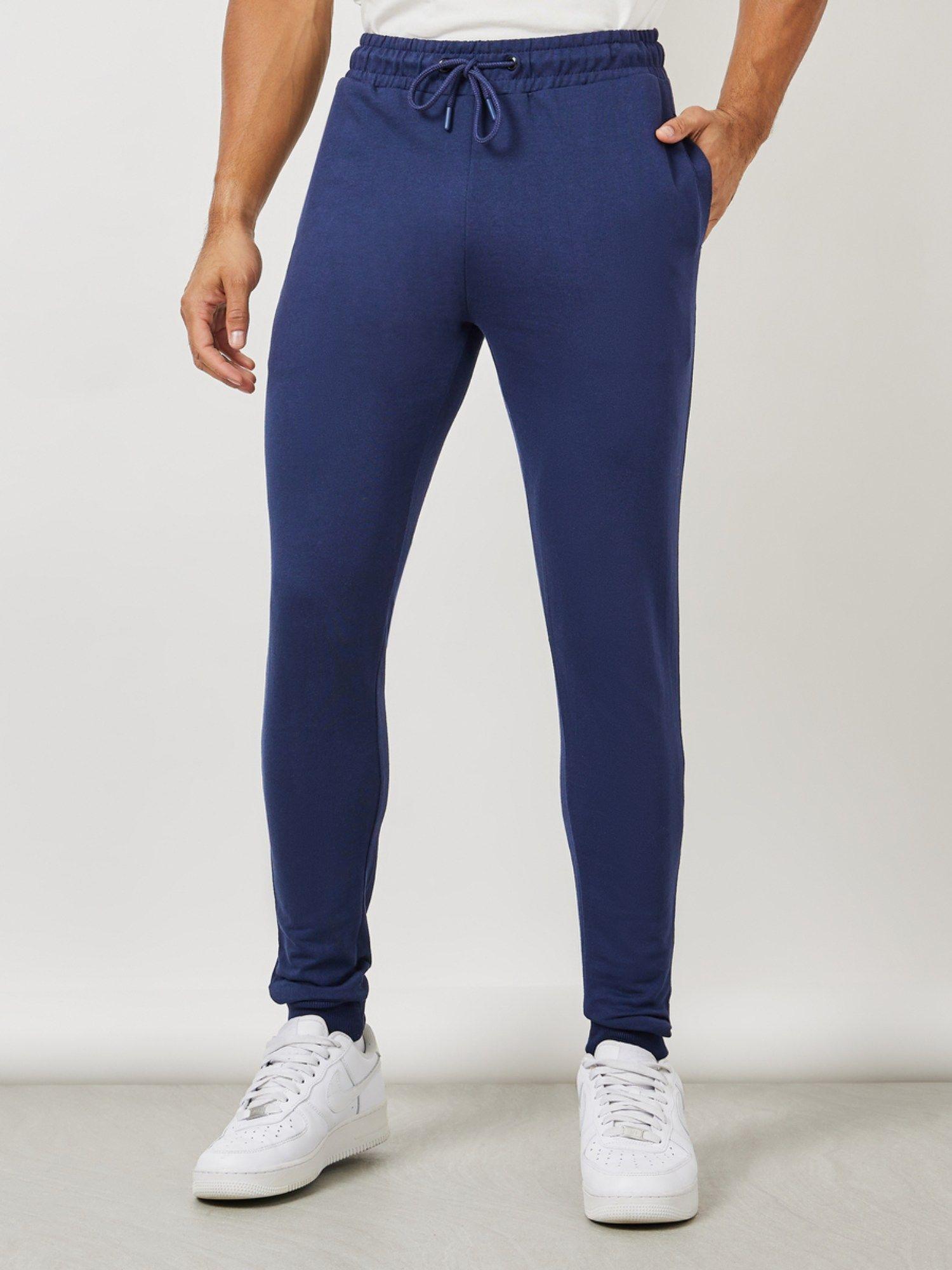 earth friendly slim terry joggers with welt pockets navy blue