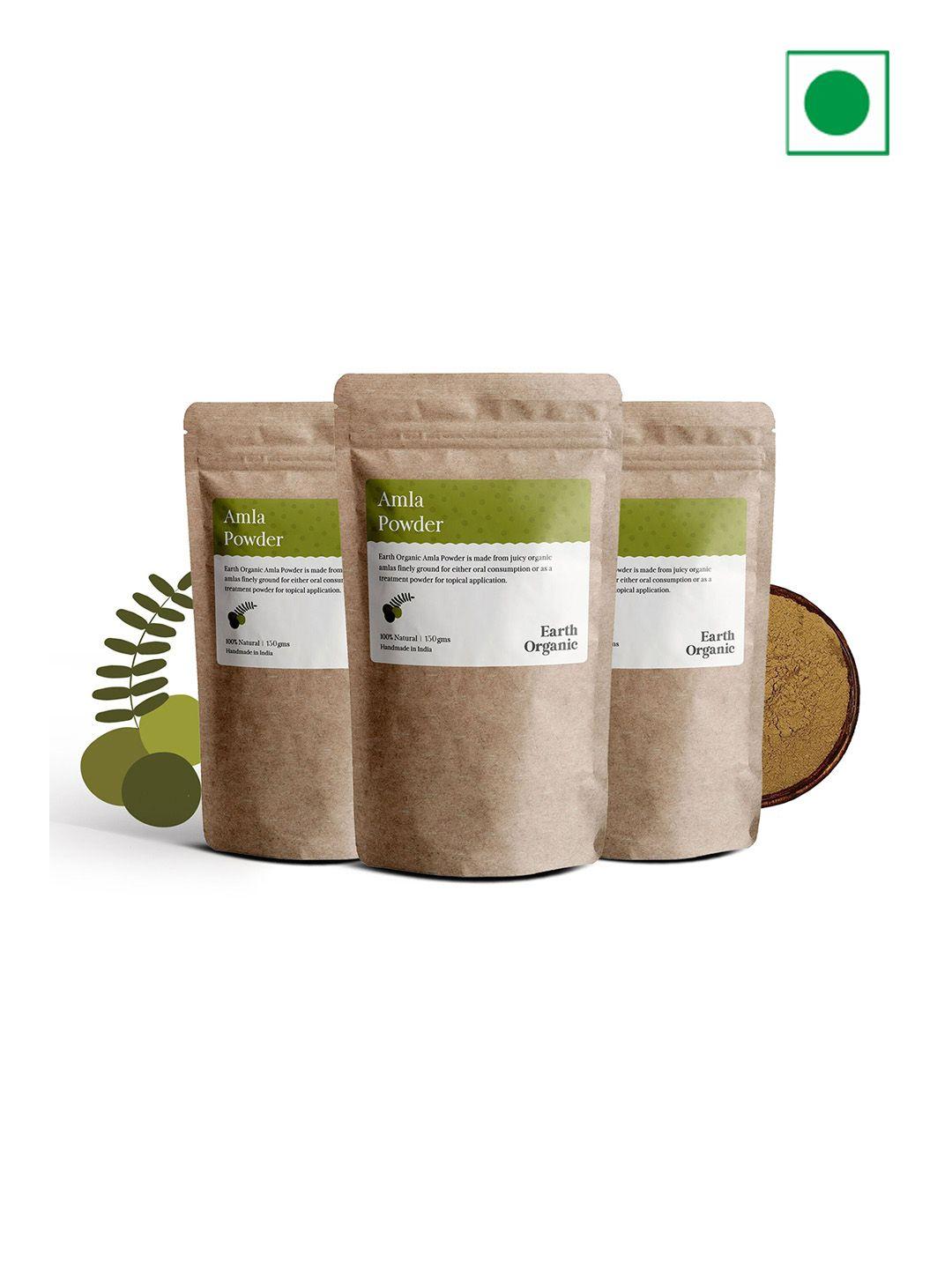 earth organic set of 3 natural & organic amla powder face & hair pack - 150 g each