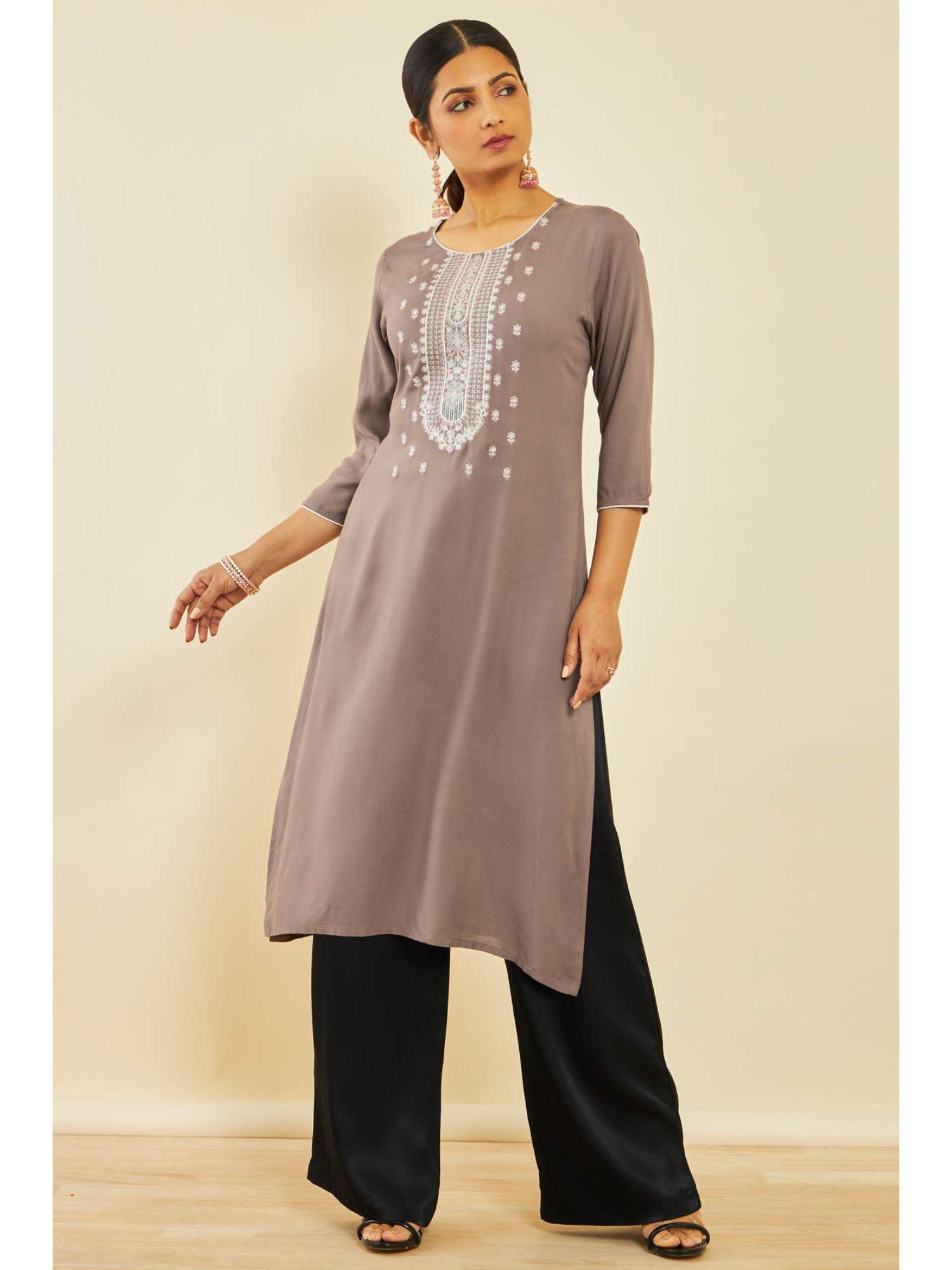 earth rayon embroidered kurta with thread work