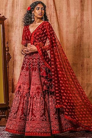 earth red embellished lehenga set