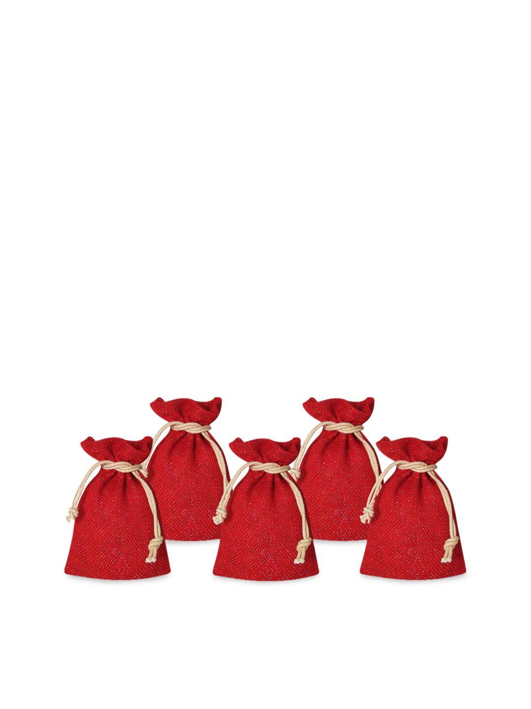 earthbags set of 5 red jute potli clutch
