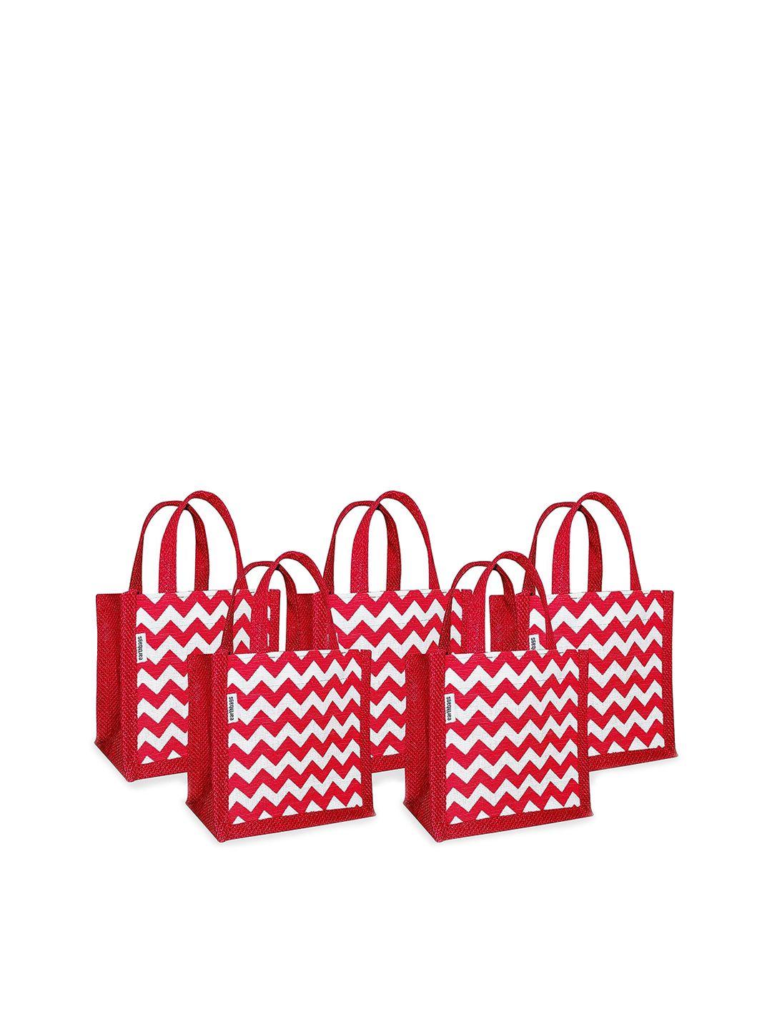 earthbags red geometric shopper tote bag with cut work