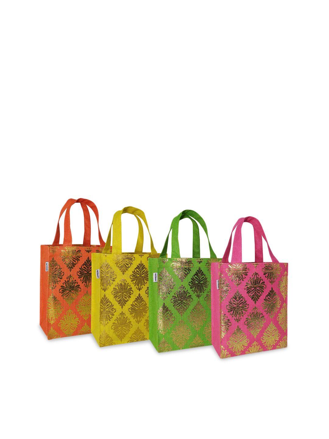 earthbags set of 4 foil printed jute gift bags