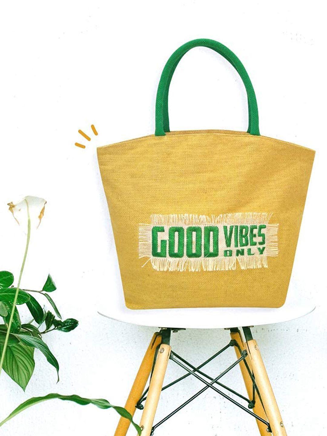 earthbags yellow printed oversized jute tote bag