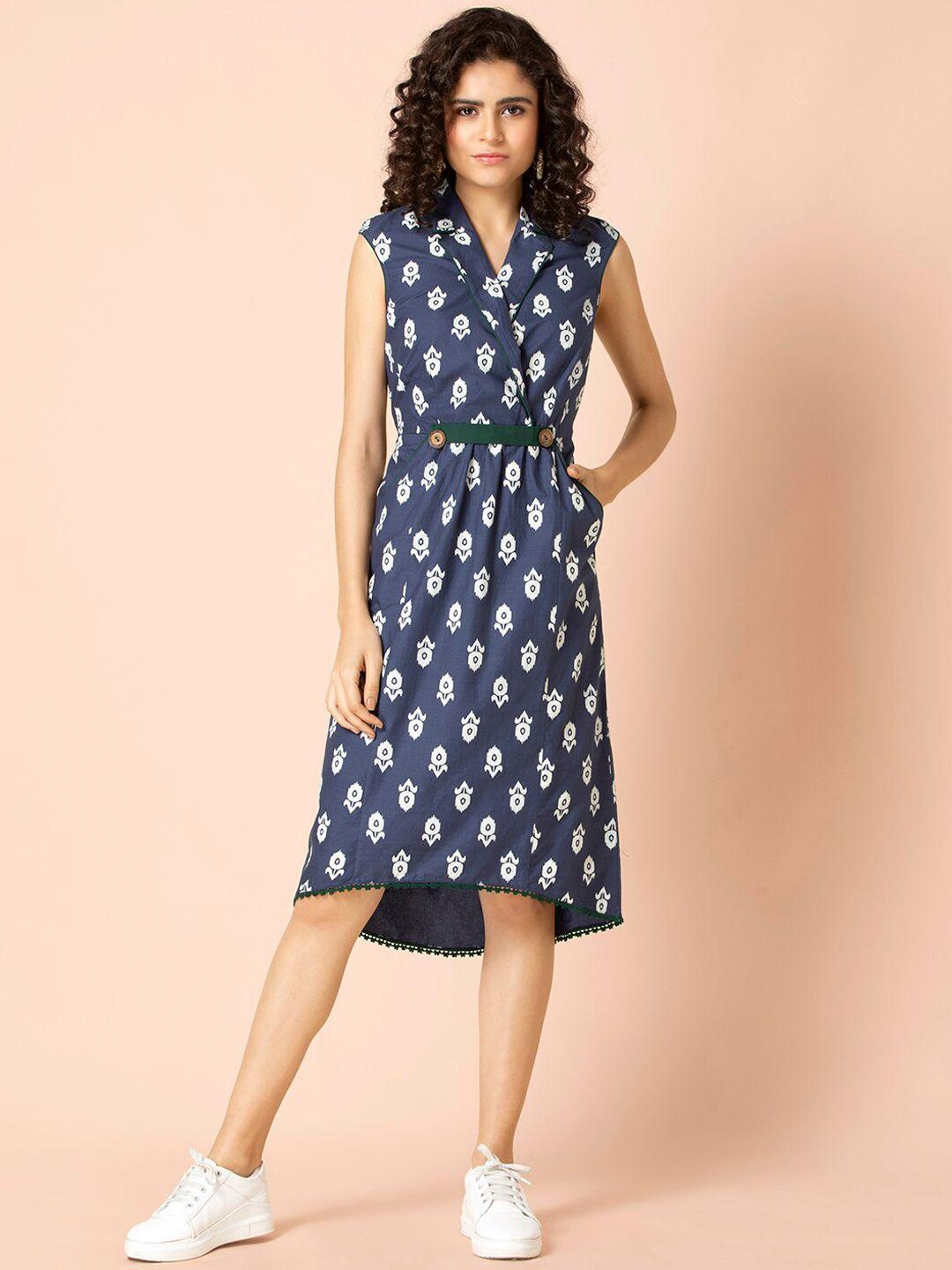 earthen by indya blue boota collared high low dress