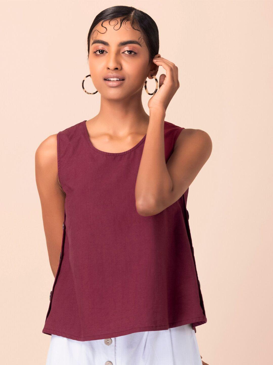 earthen by indya maroon solid pure cotton top