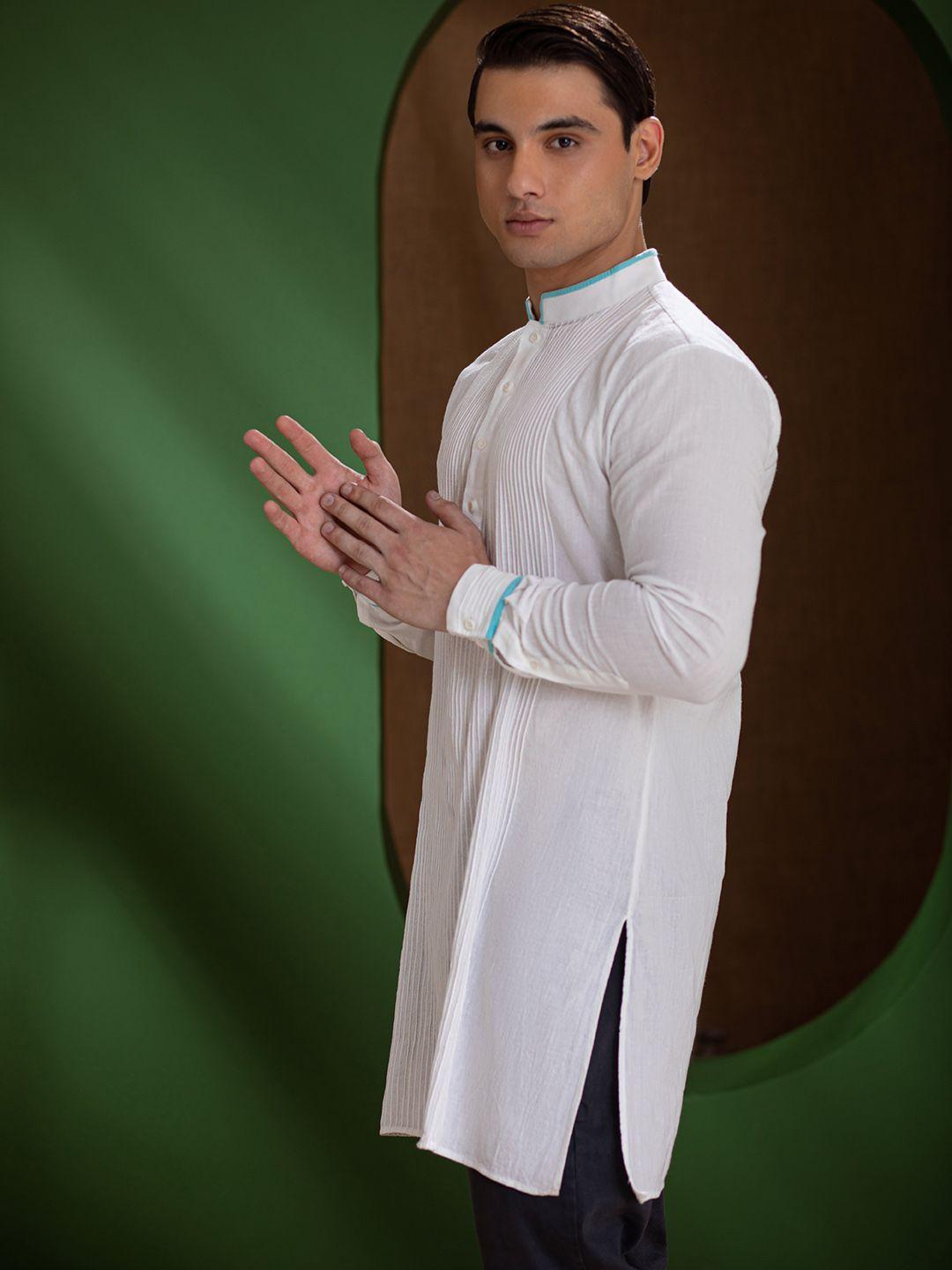 earthpiece men white thread work handloom organic cotton kurta