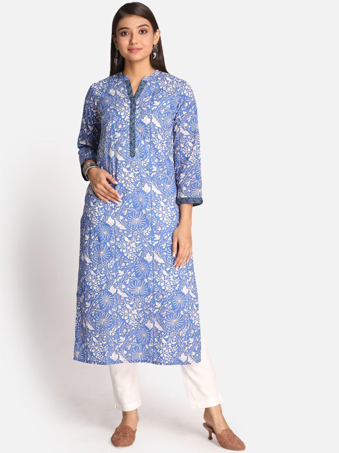 earthwear women blue floral printed kurta