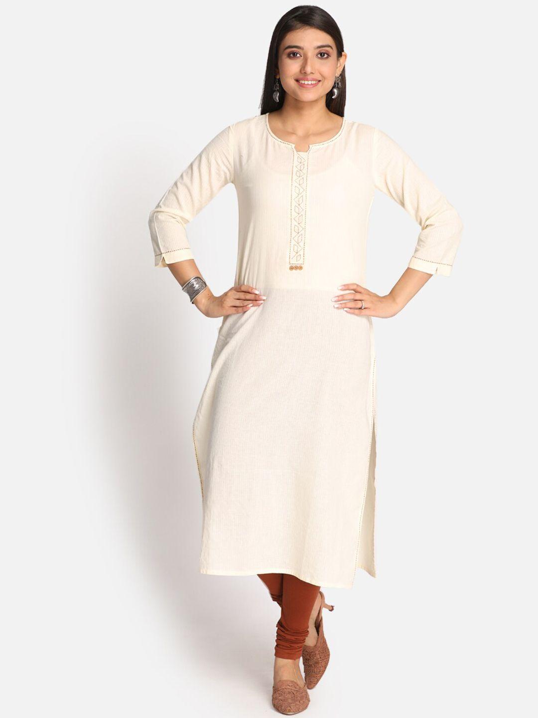 earthwear women cream thread work kurta