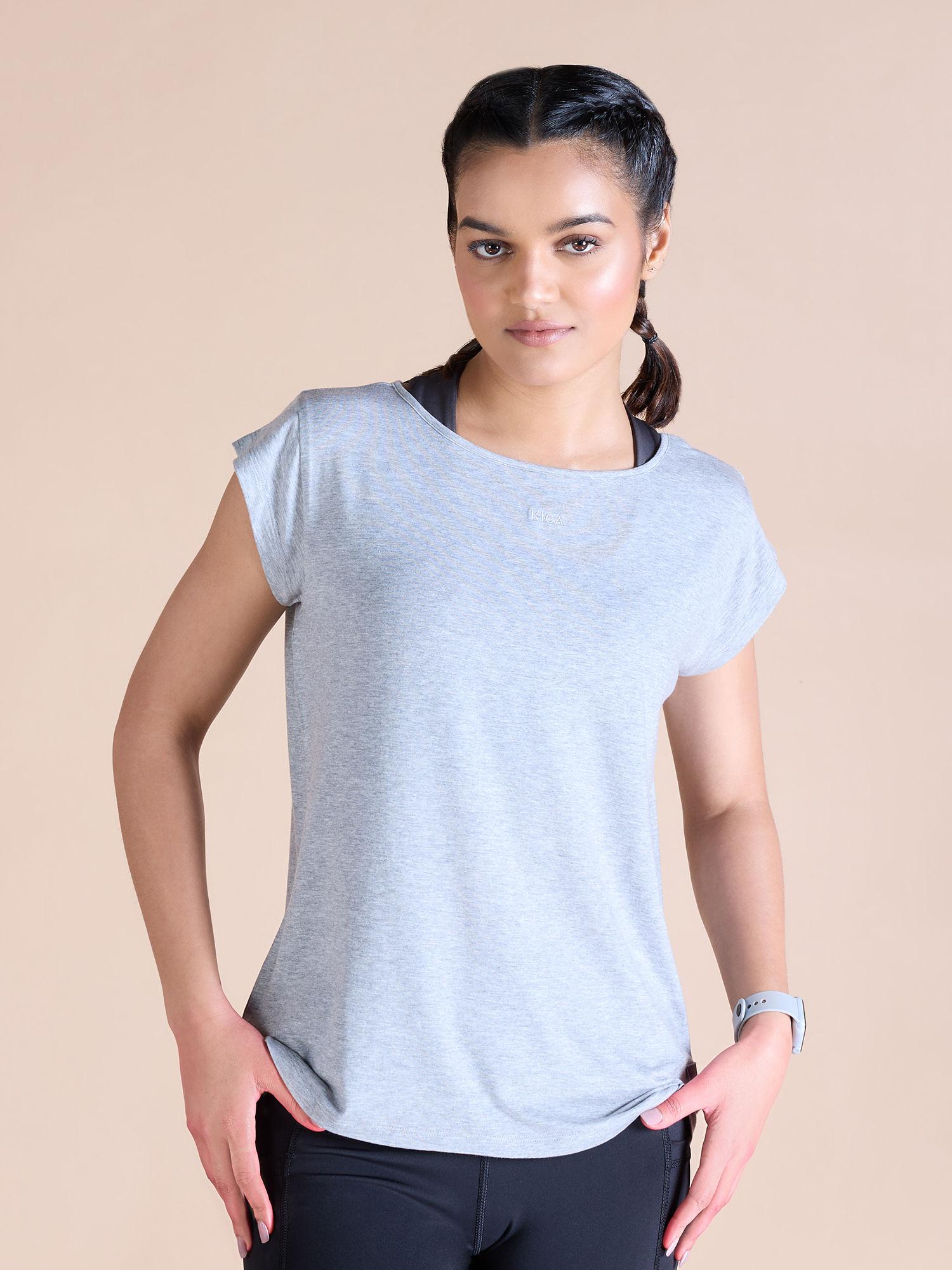 ease in tencel top with back keyhole for yoga grey