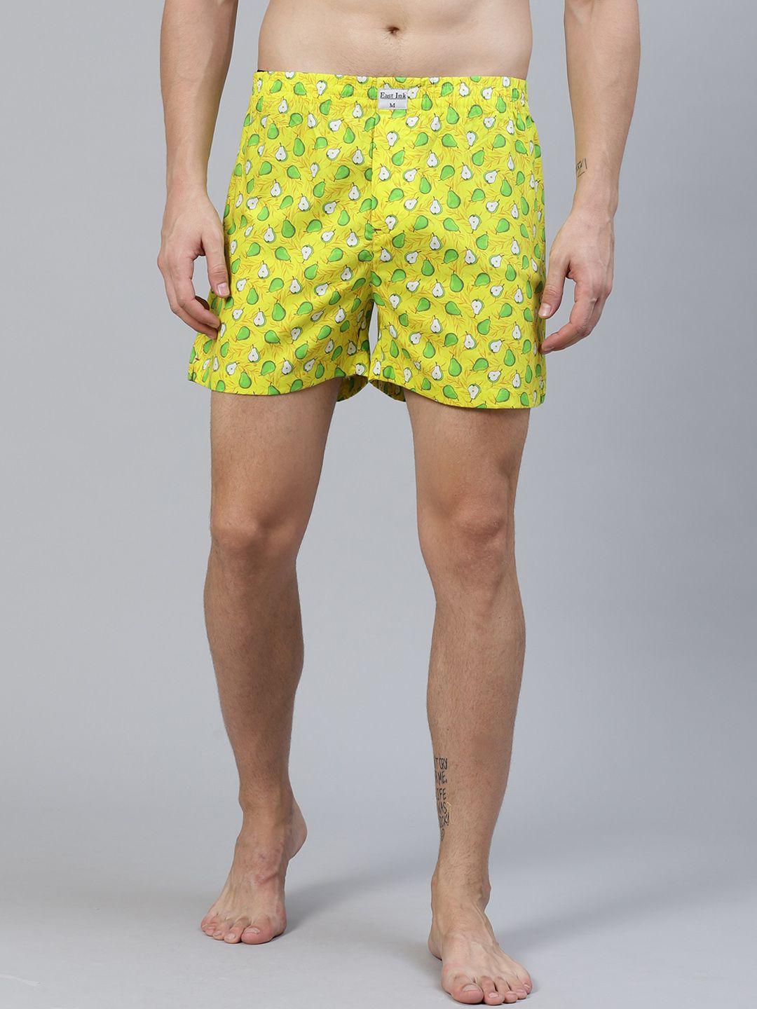 east ink men yellow & green quirky print pure cotton boxers eibxco065