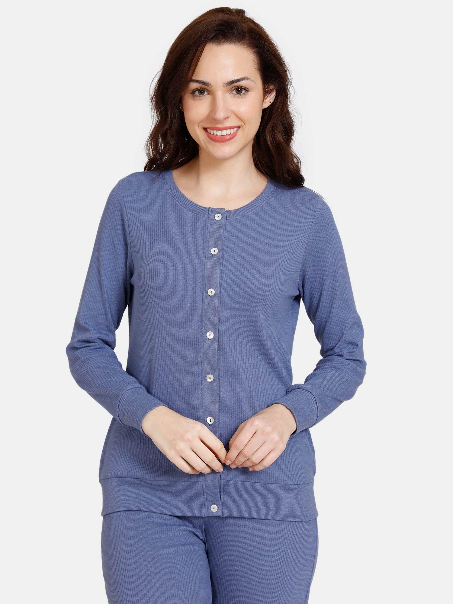 easy days ribbed knit poly lounge top - velvet morning-blue