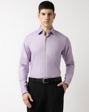 easy-iron structured stretch cotton regular fit shirt