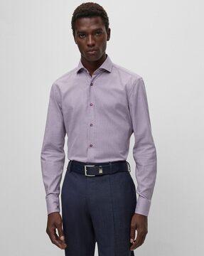 easy-iron structured stretchable cotton slim fit shirt