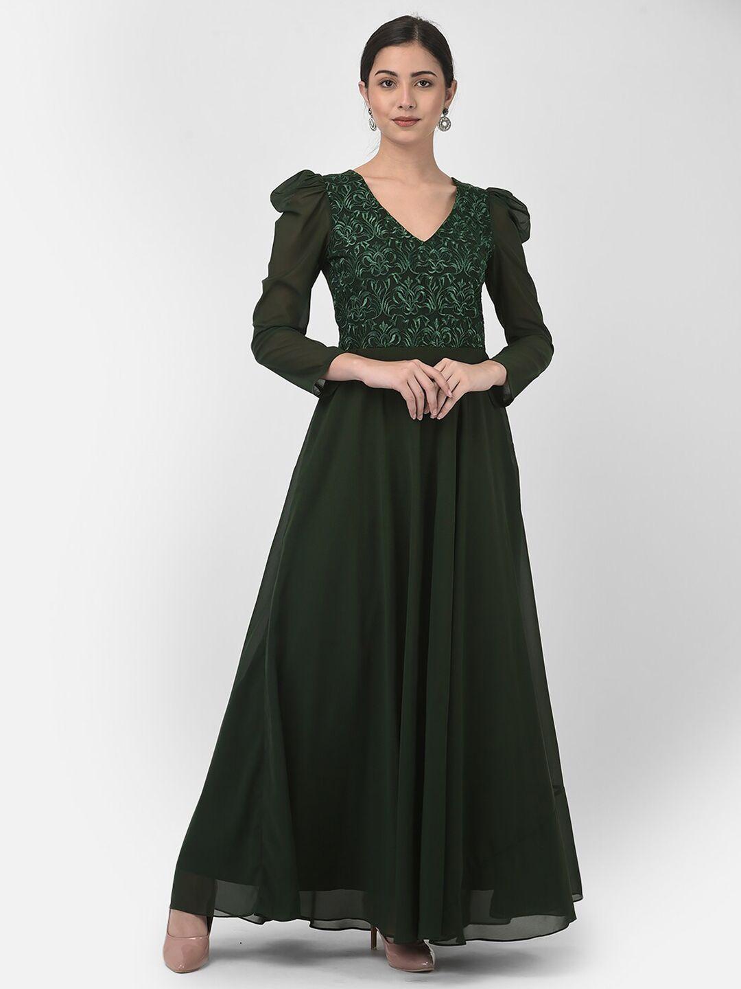 eavan green floral embroidered georgette maxi dress