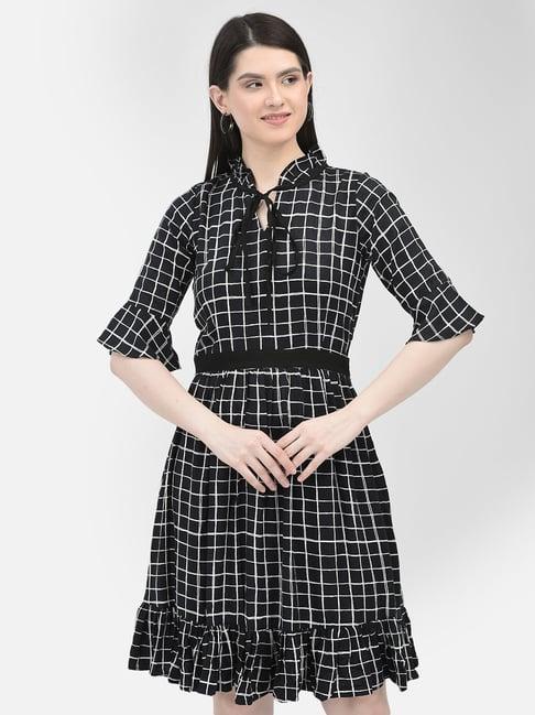 eavan black & white checks fit & flare dress