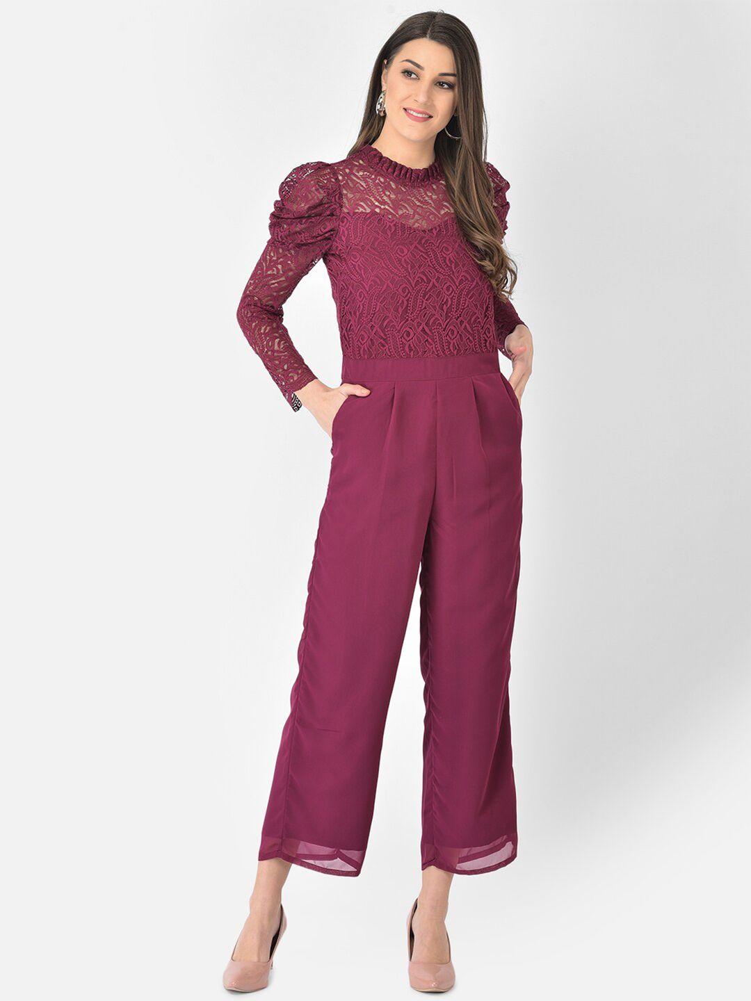 eavan burgundy basic jumpsuit with lace inserts