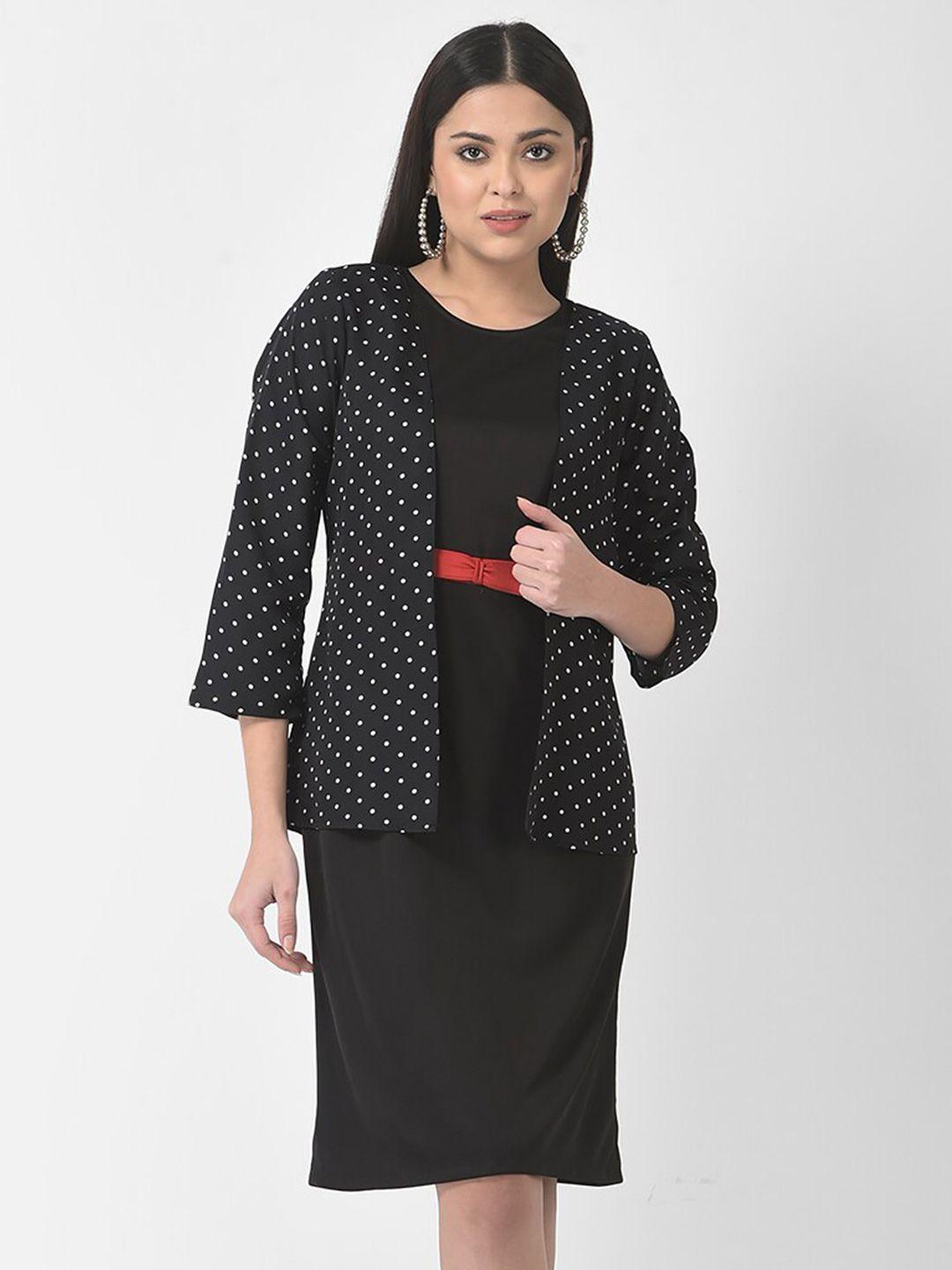 eavan crepe sheath dress with polka dot jacket