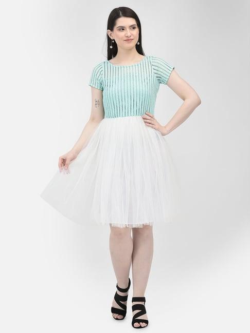 eavan green & white fit & flare dress