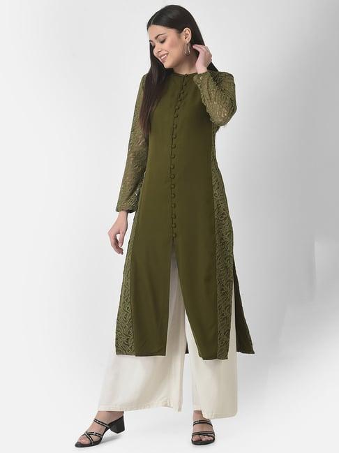 eavan green lace straight kurti