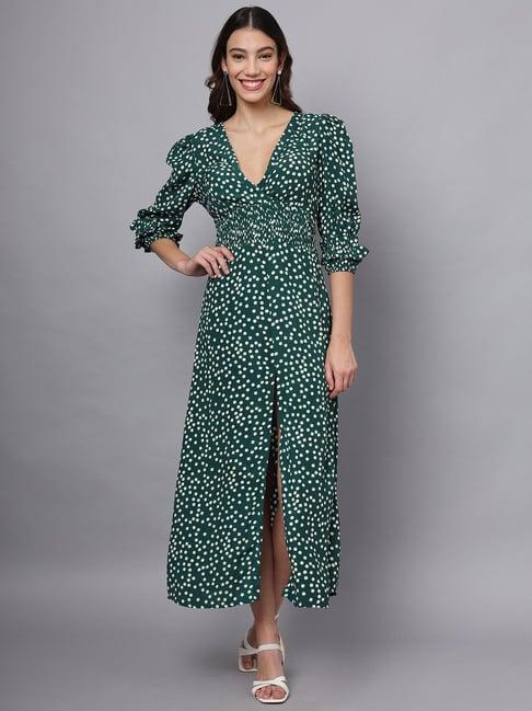 eavan green polka dot midi dress