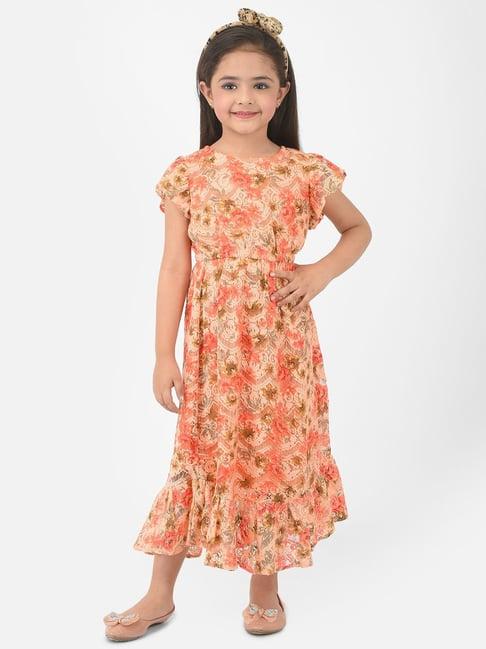 eavan kids peach floral print casual dress