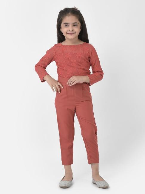 eavan kids pink self design full sleeves jumpsuit