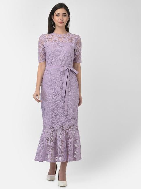 eavan lilac self design midi dress