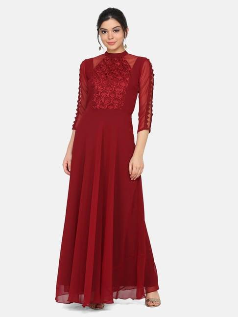 eavan maroon embroidered dress