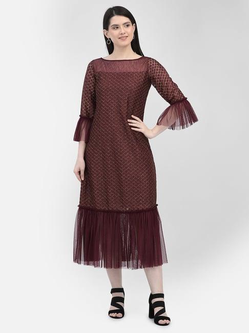 eavan maroon lace midi dress