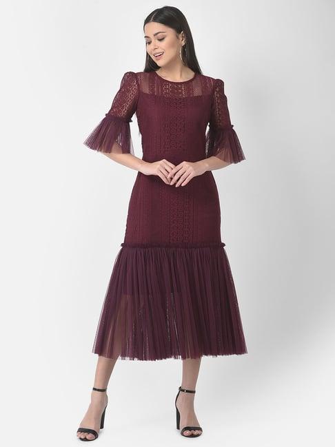 eavan maroon lace midi dress