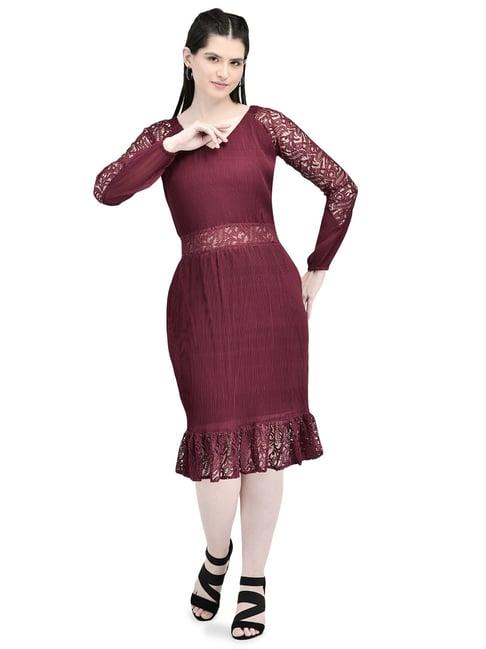 eavan maroon self design bodycon dress