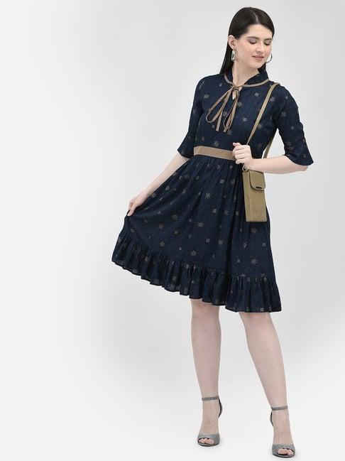 eavan navy printed fit & flare dress