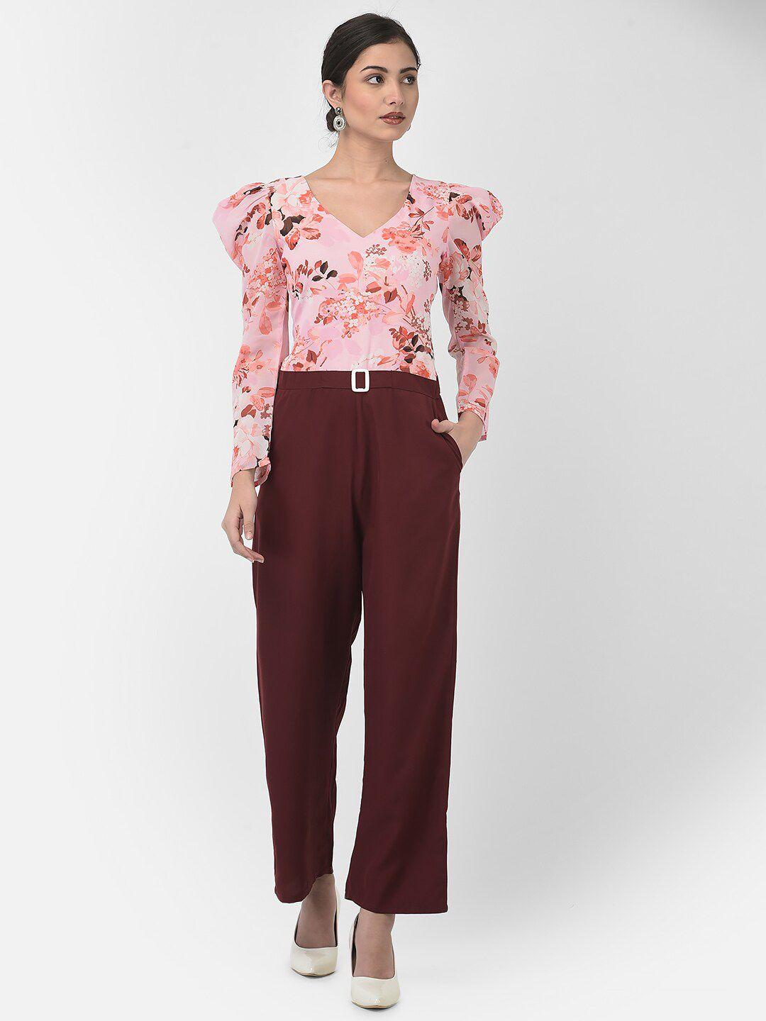 eavan pink & burgundy printed basic jumpsuit