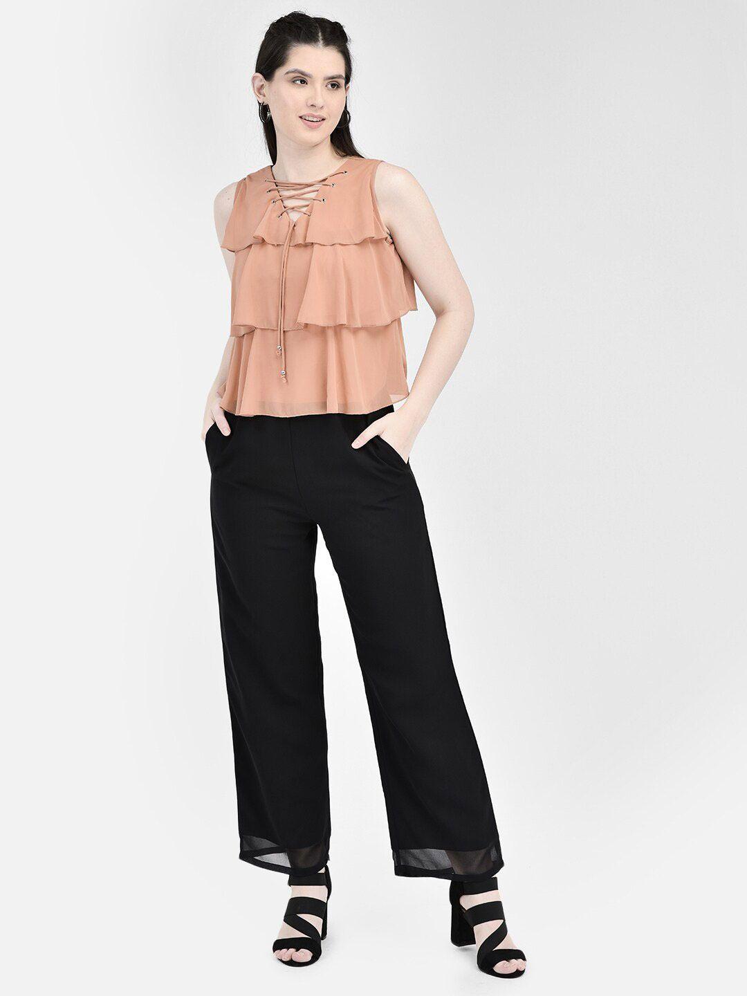 eavan tie up neck basic jumpsuit with layered