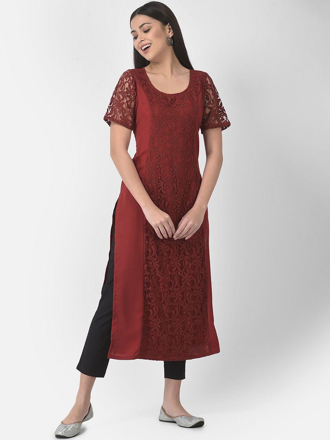 eavan women ethnic motifs embroidered thread work crepe kurta