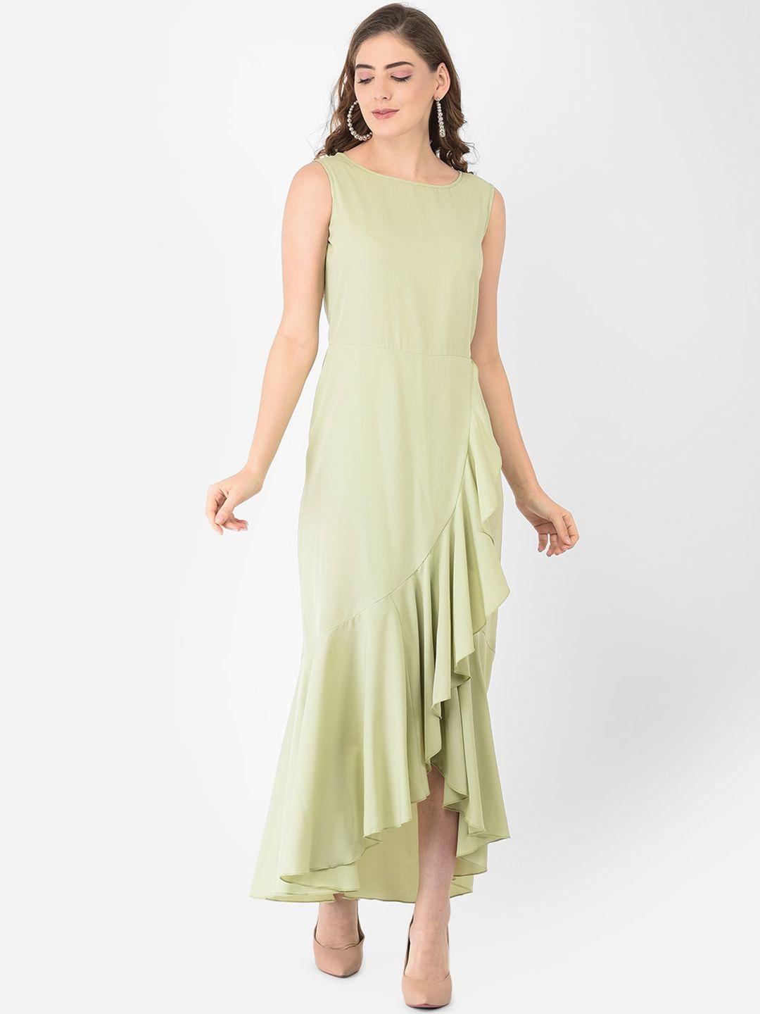 eavan women green solid crepe maxi dress