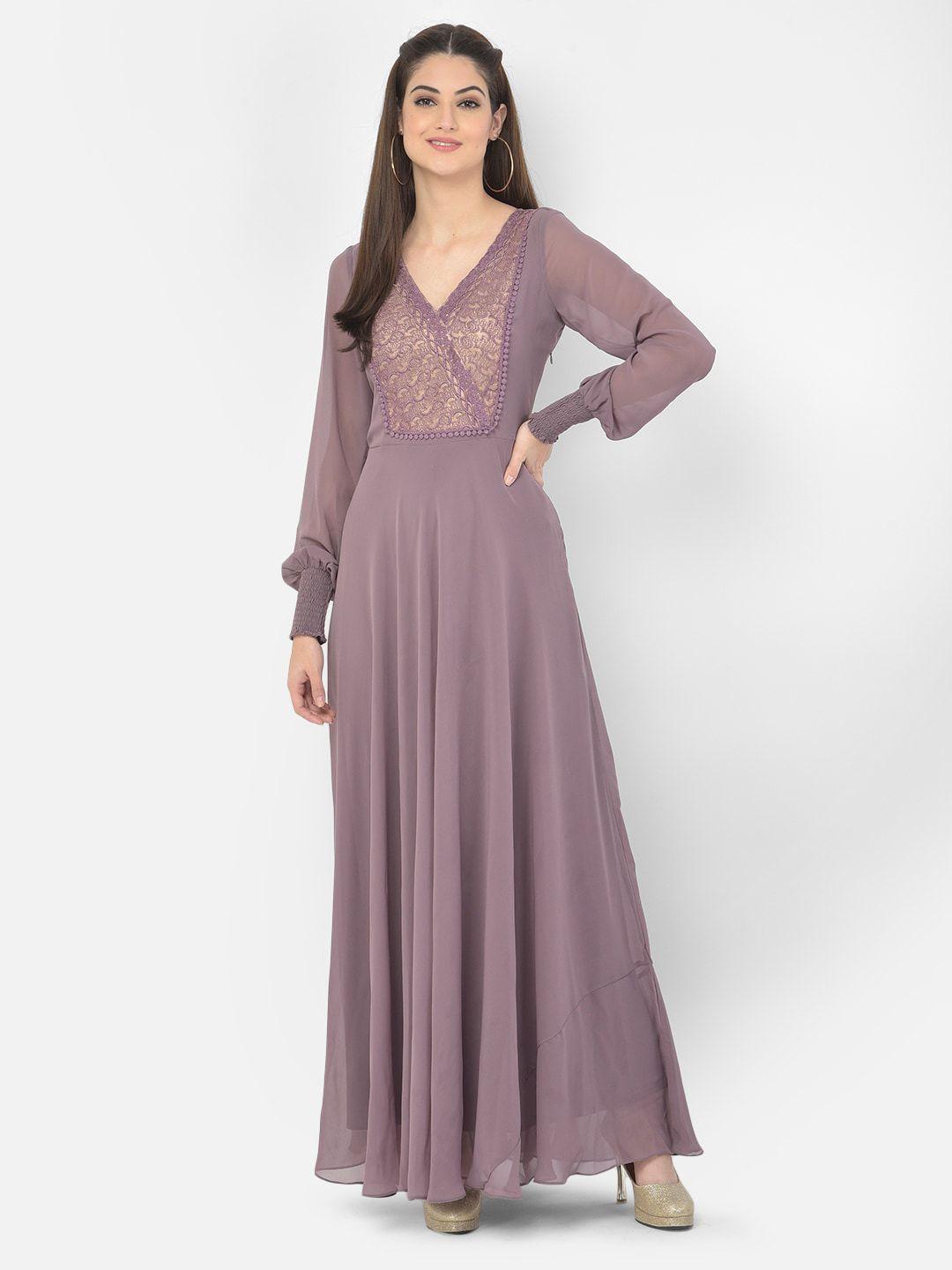 eavan women lavender embroidered georgette maxi dress