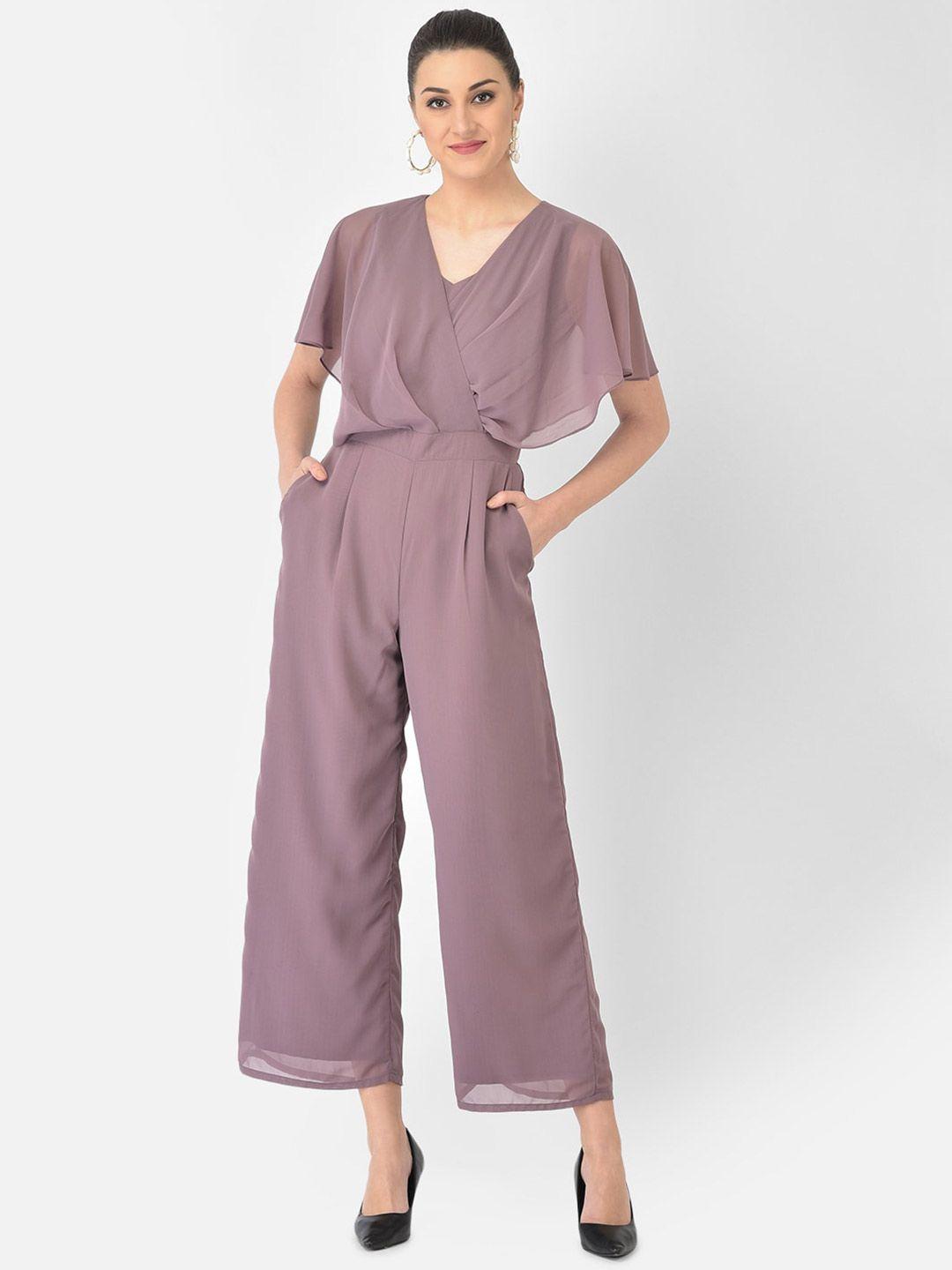 eavan women lavender solid draped basic jumpsuit