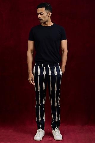 ebony & white modal silk hand painted trousers