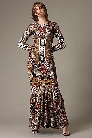 ebony brown printed mermaid dress