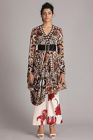 ebony brown snake printed flared tunic